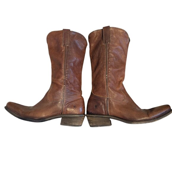 FRYE Women's Brown Leather Snub Nosed Zip Up Boots - Size 6.5 M - Picture 6 of 16